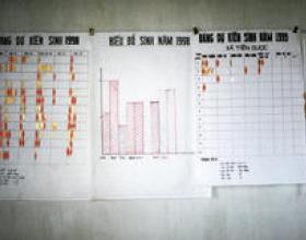 Source - © 1999 Edson E. Whitney, Courtesy of Photoshare. Description - Wall charts used to track clinic data at a communal health center in Vietnam. 