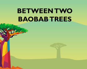 Graphic of baobab tree and title between two baobab trees