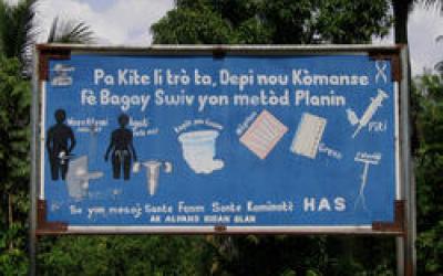 A billboard shows family planning methods 