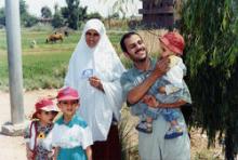 Family standing outside